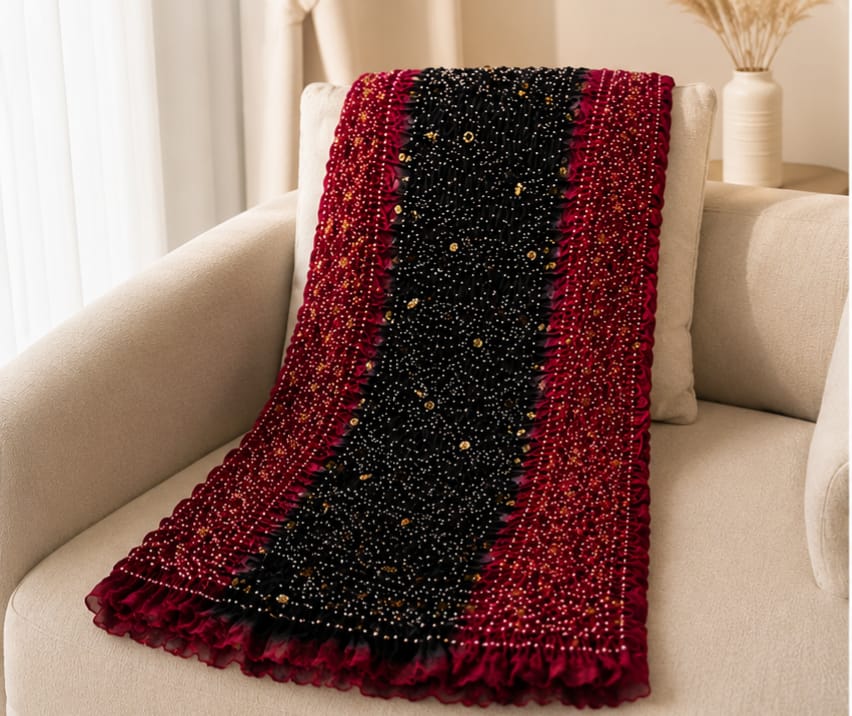 Black and Maroon Chunri Dupatta