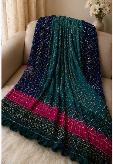 Royal Blue and Teal Chunri Dupatta