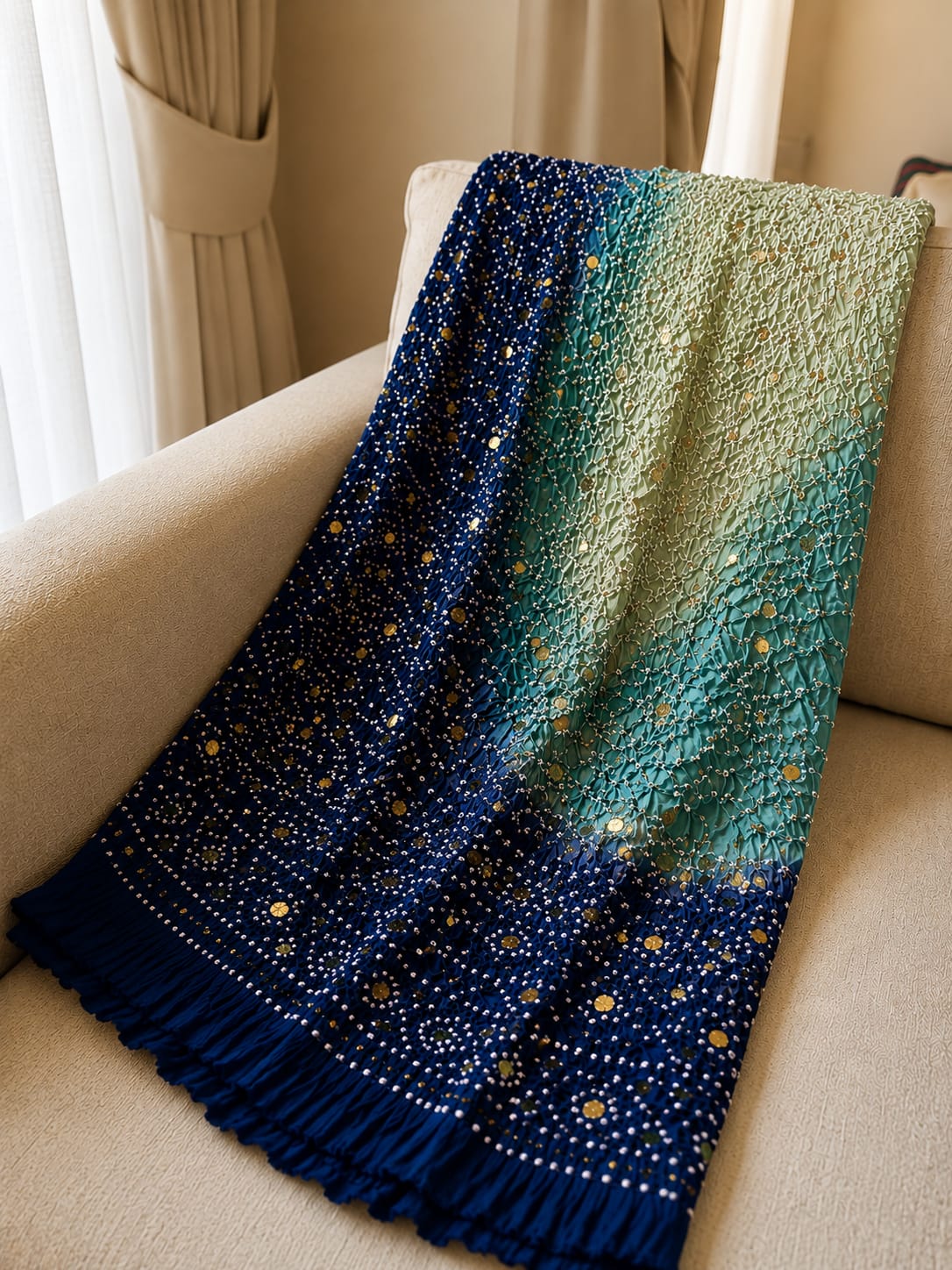 Royal Blue and Mint Green Chunri Dupatta
