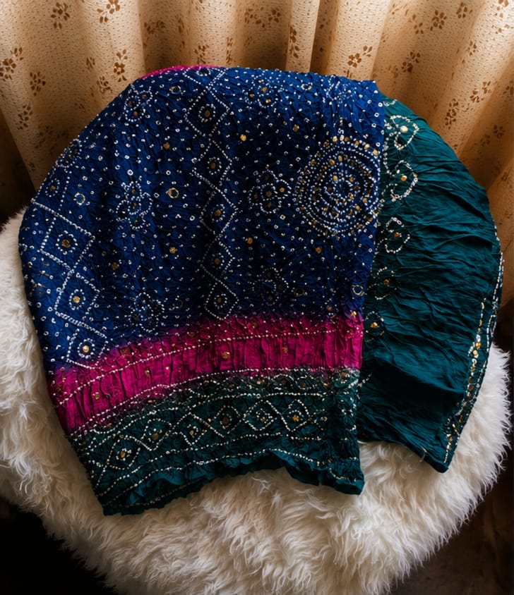 Royal Blue and Teal Chunri Dupatta