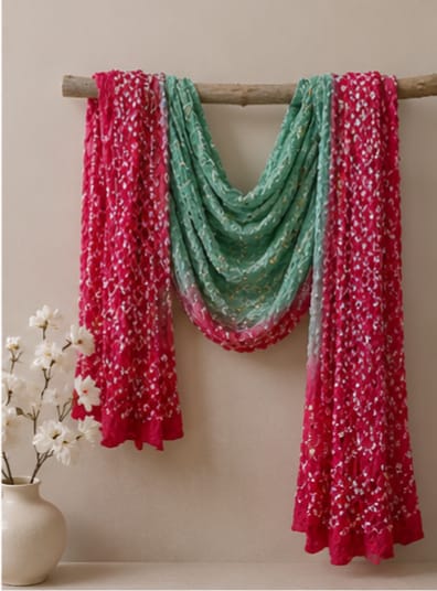 Hot Pink and Mint Green Chunri Dupatta